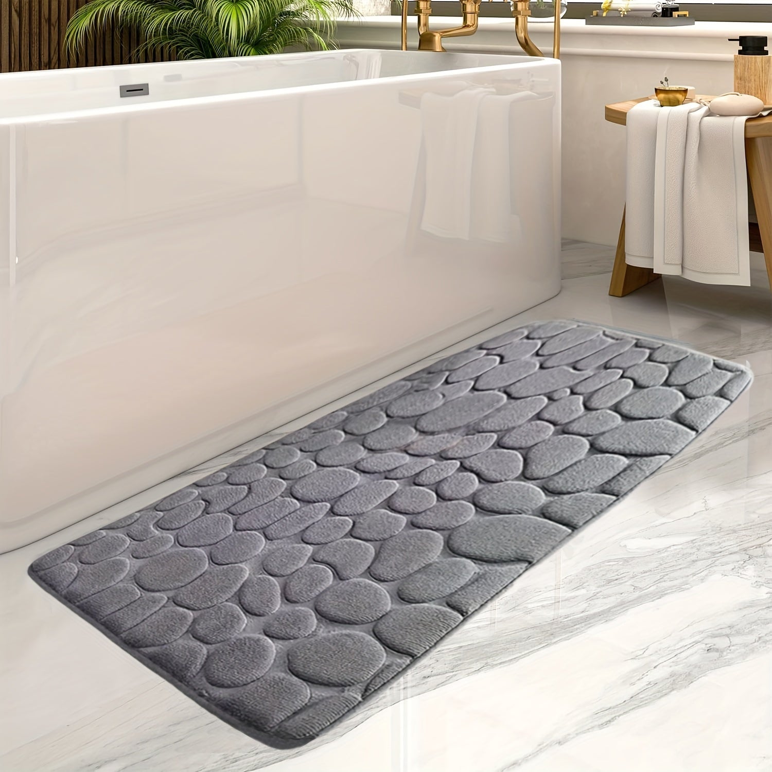 SafeStep - Stylish anti-slip rectangular bath mat with soft, absorbent texture