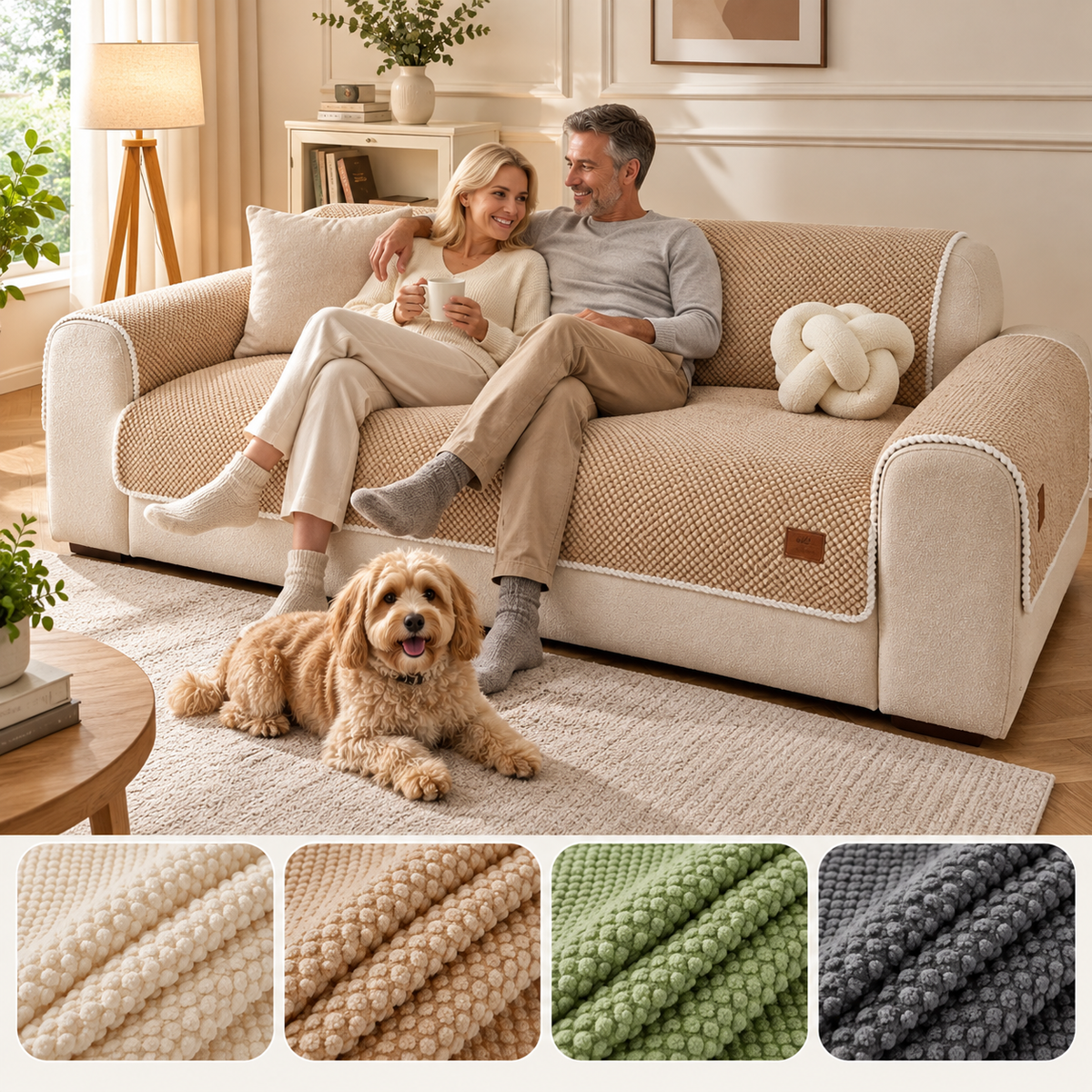 CoverNest - Sofa Cover With Textured Surface And Silica Backing