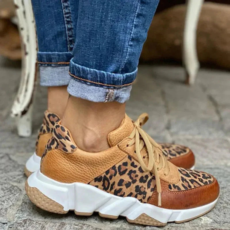 Freya - Sneakersy w panterkę, z grubą podeszwą i antypoślizgową przyczepnością