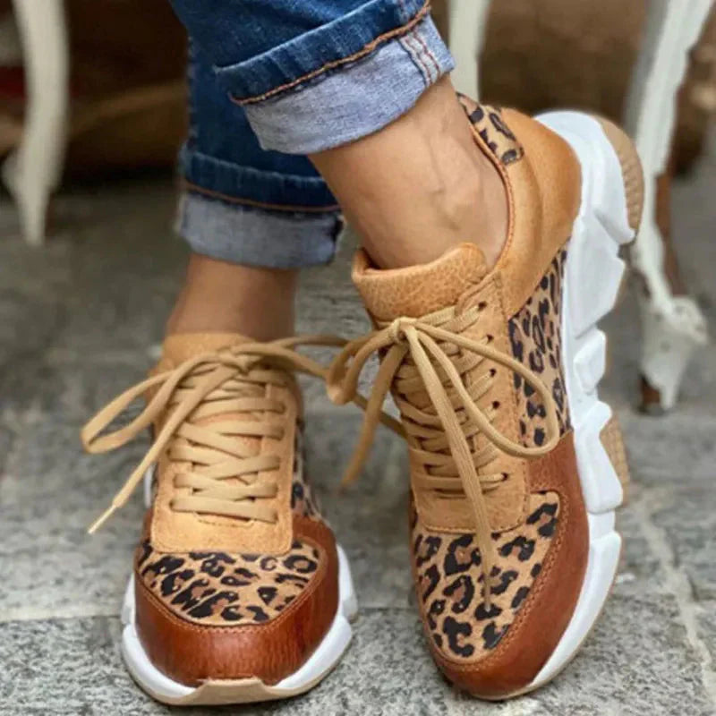 Freya - Sneakersy w panterkę, z grubą podeszwą i antypoślizgową przyczepnością