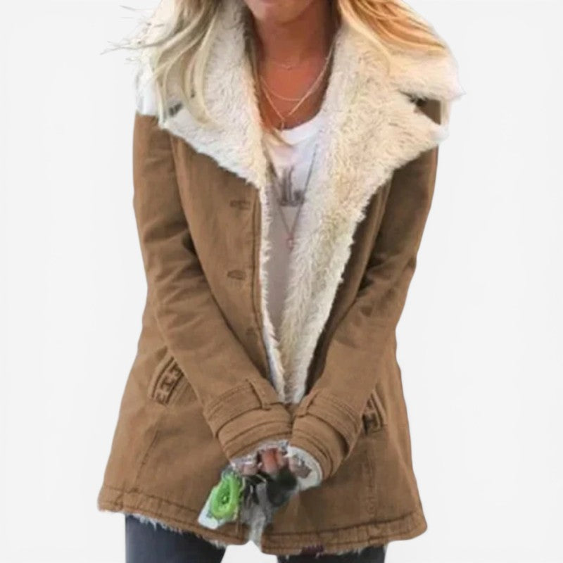Manteau long pour femme à manches longues avec poches, col cranté classique, style chaud et raffiné