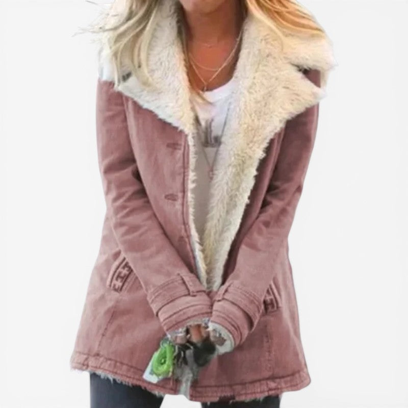 Manteau long pour femme à manches longues avec poches, col cranté classique, style chaud et raffiné
