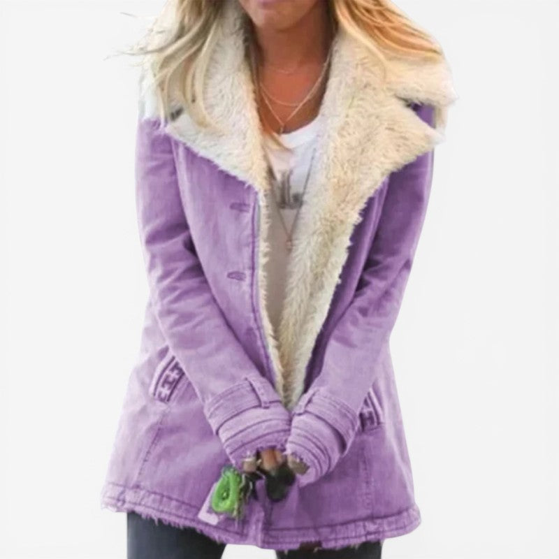 Manteau long pour femme à manches longues avec poches, col cranté classique, style chaud et raffiné