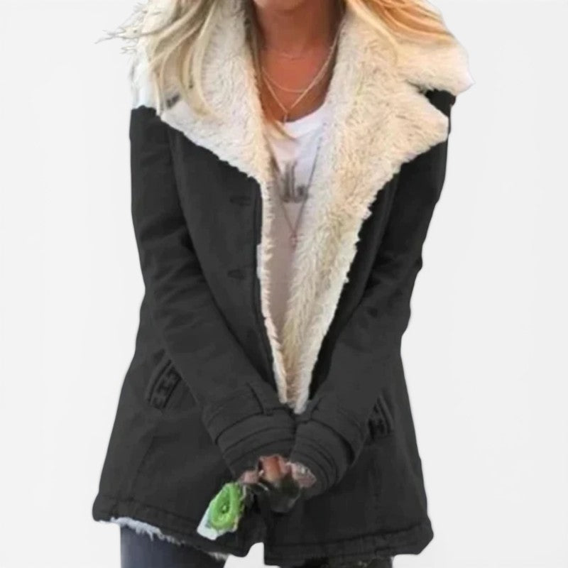 Manteau long pour femme à manches longues avec poches, col cranté classique, style chaud et raffiné