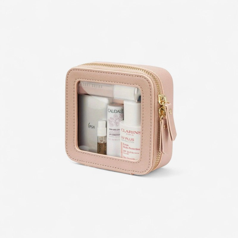 Lila – Mini trousse à maquillage carrée avec fermeture éclair sécurisée