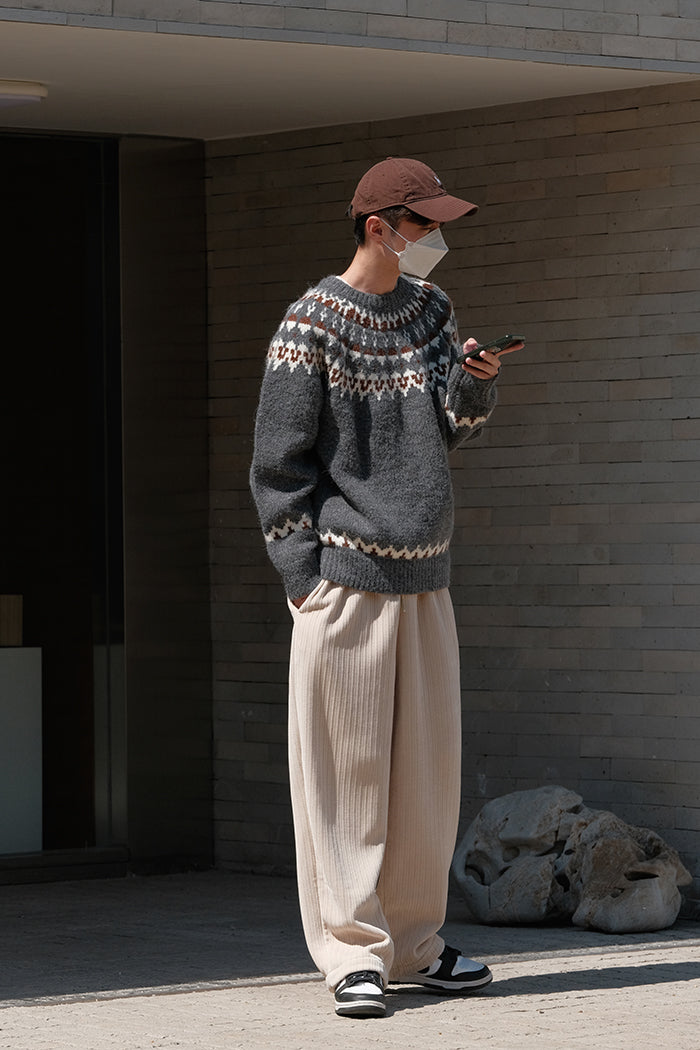 Lina - Pulover slim fit Fair Isle cu margini tricotate