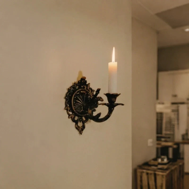OrnateFlame - Wall Sconce With Forged Iron Design For Taper Candle