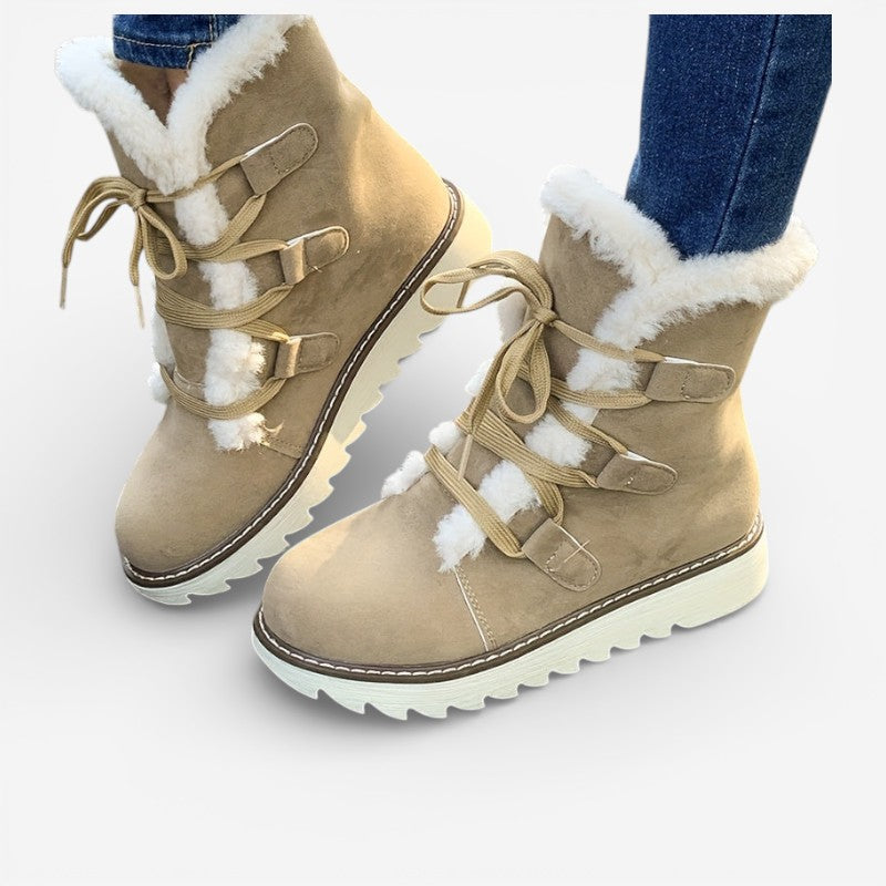 Aoibhe – Round Toe Ankle Boots with Fur Lining | Lace Up Adjustable Fit | Soft Cozy Lining for Warmth | Sizes 36–41 | Pink, Khaki, Dark Brown, Brown, Black
