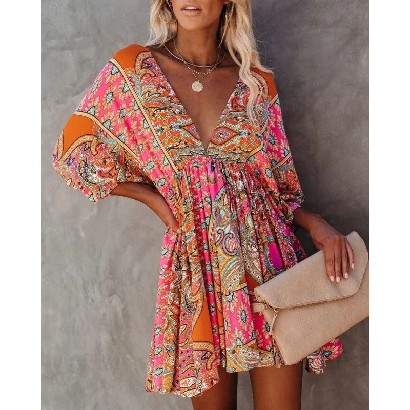Alana – Midi Dress with Batwing Sleeves and Relaxed Flowing Shape