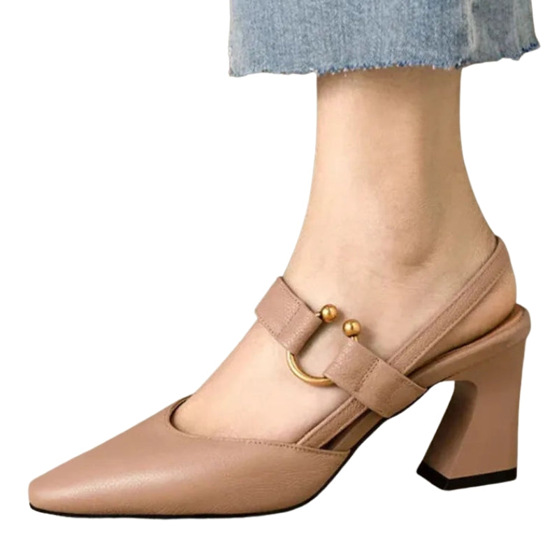 Naomi - Sandale slingback cu vârf ascuțit și toc bloc