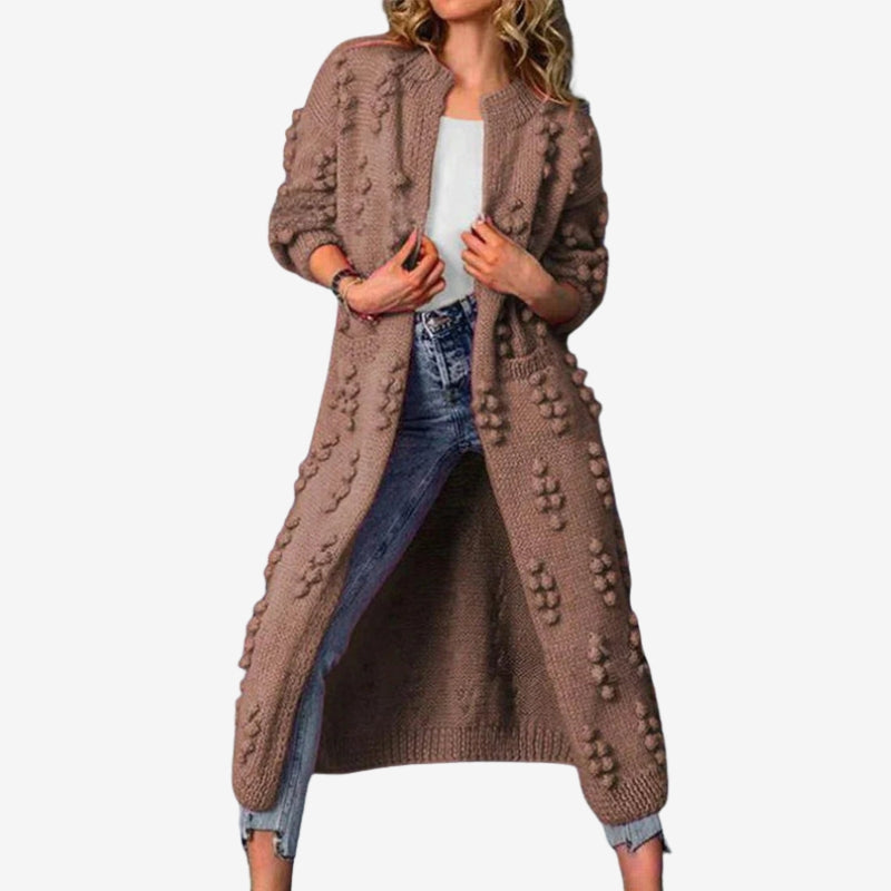 Orlina – Long sleeve open front coat with pockets