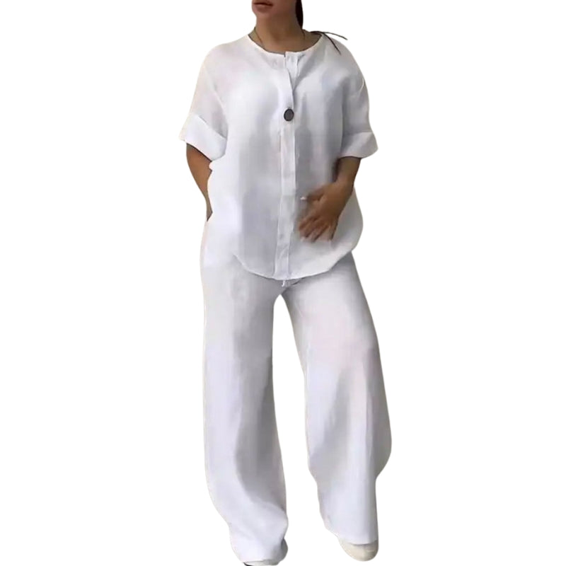 Liora – Loose Two-Piece Set with V-Neck Top and Wide-Leg Pants