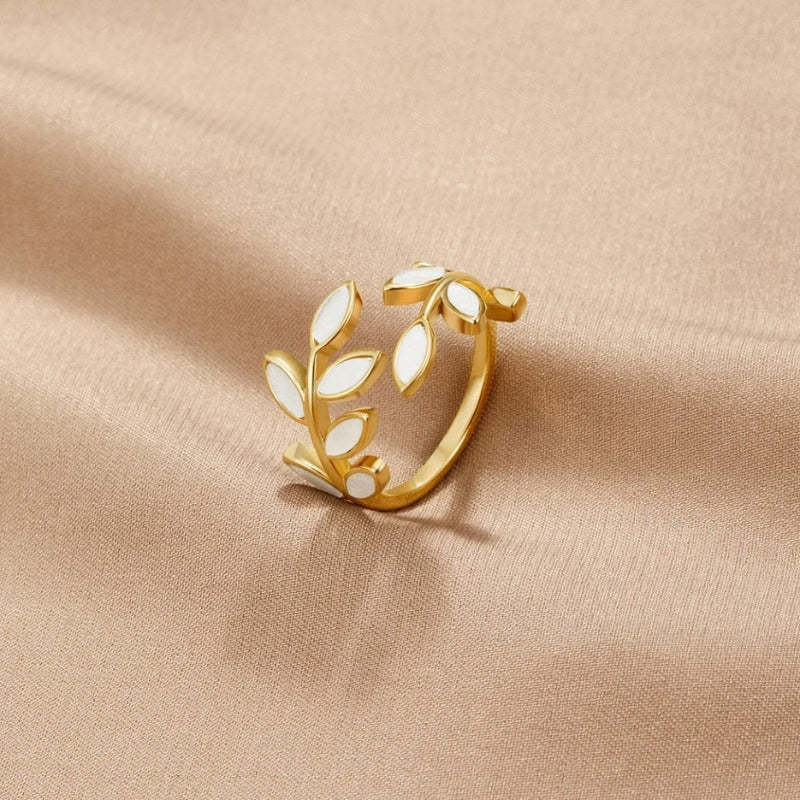 Elena – Bague réglable tendance avec délicat motif de branches et feuilles