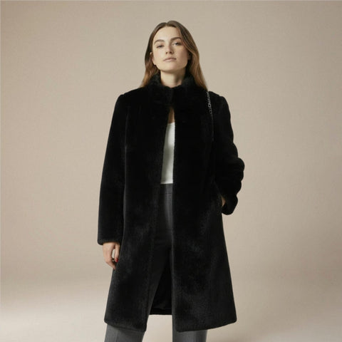 Freya – Manteau long doublé en fausse fourrure avec poches et manches longues