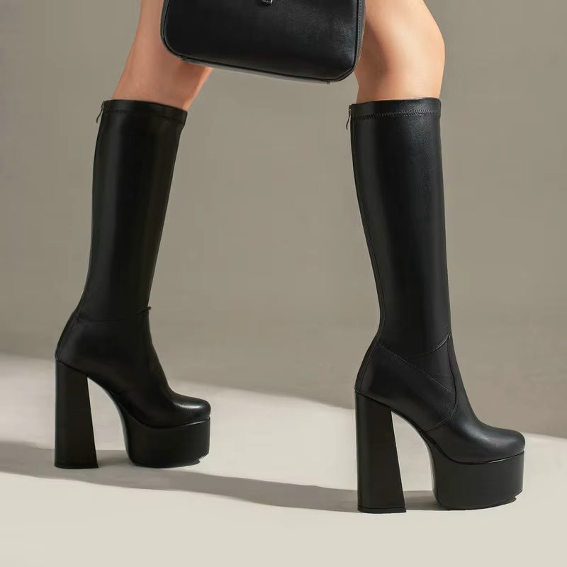 Zinnia – Bottes montantes à talon épais avec fermeture éclair arrière
