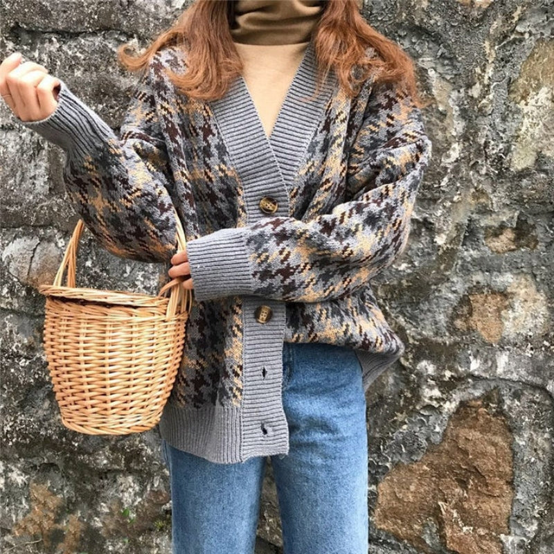 Aerin – Cardigan imprimé ample avec col en V et boutons