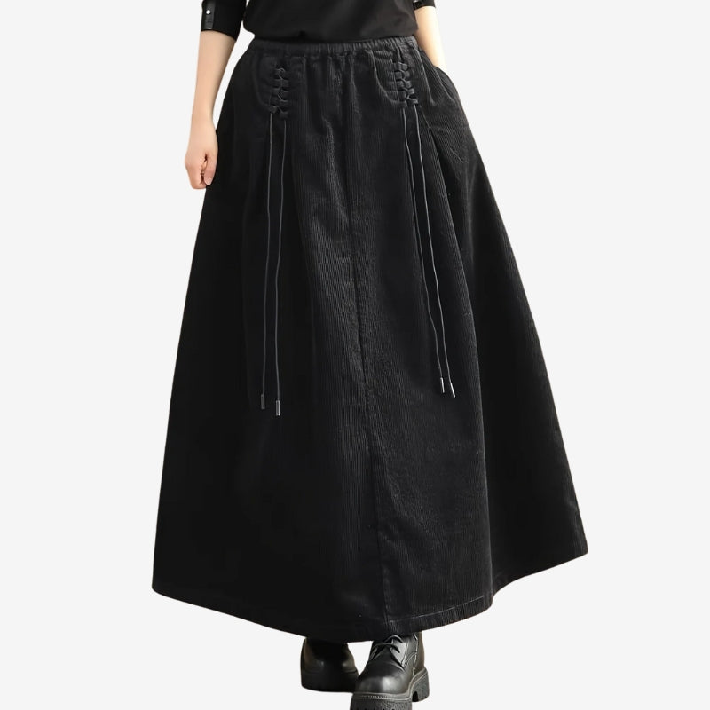 Brielle – Elastic Waist Corduroy Skirt with Lace Detail