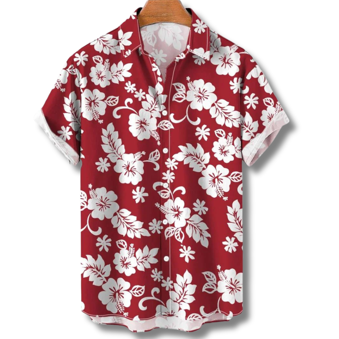 Leo - Chemise classique à imprimé floral avec manches courtes et fermeture à boutons