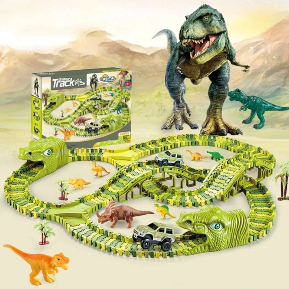 DinoRail - Circuit de train dinosaure avec blocs de voie clipsables et design d'aventure préhistorique