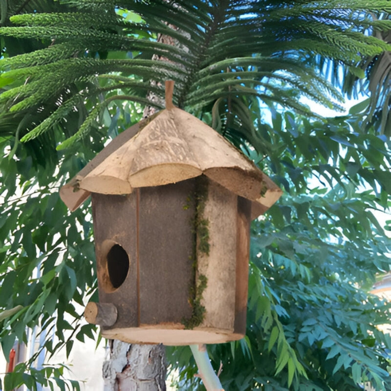 BirdHut - Căsuță pentru păsări în formă de colibă cu șnur de agățat pentru grădină