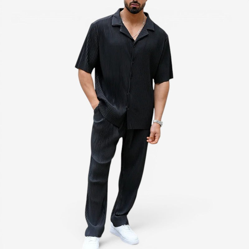 Men's 2-Piece Button-Up Shirt and Wide-Leg Trouser Set