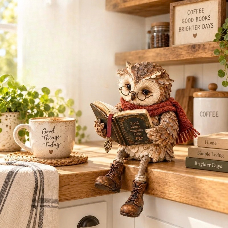 Pageowl - Statuetta di gufo con libro per la decorazione d'interni