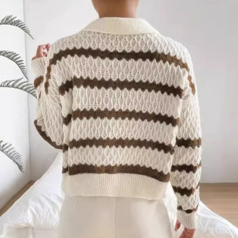 Amara – Sweater with Long Sleeves, Lapel Collar, and Striped Design