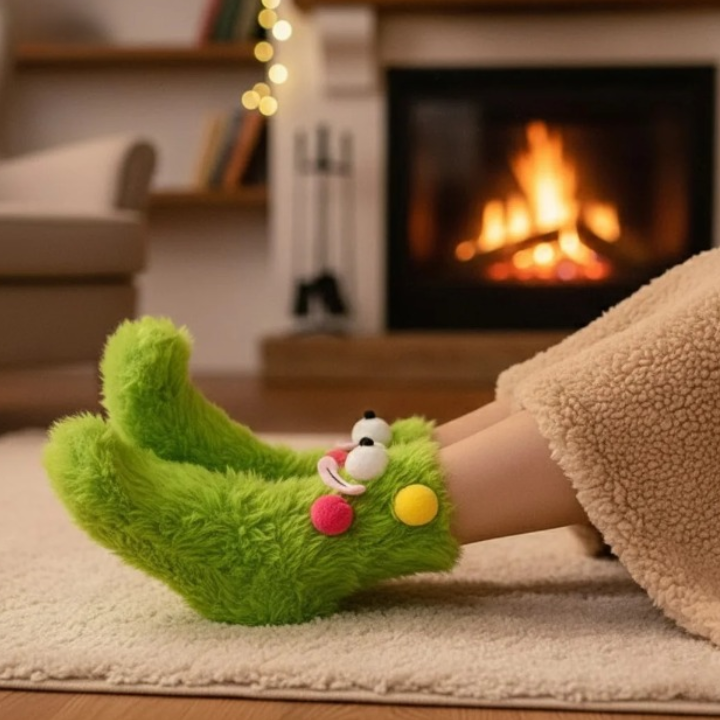 CozyPrint - Calze in pile con motivi 3D e volti in rilievo