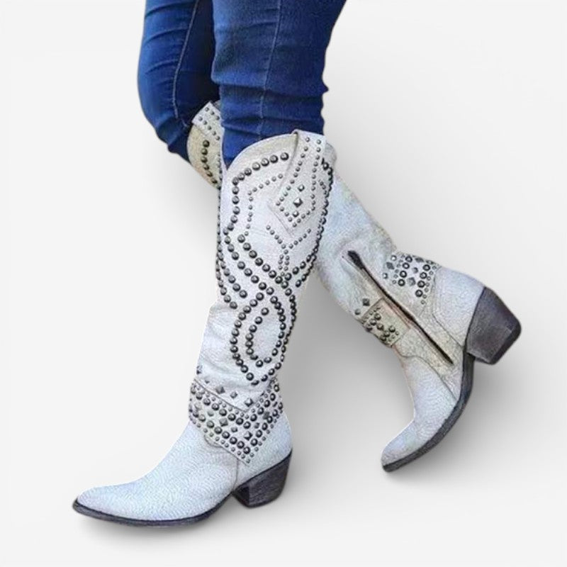 Harper - Knee High Boots with Decorative Beads Design