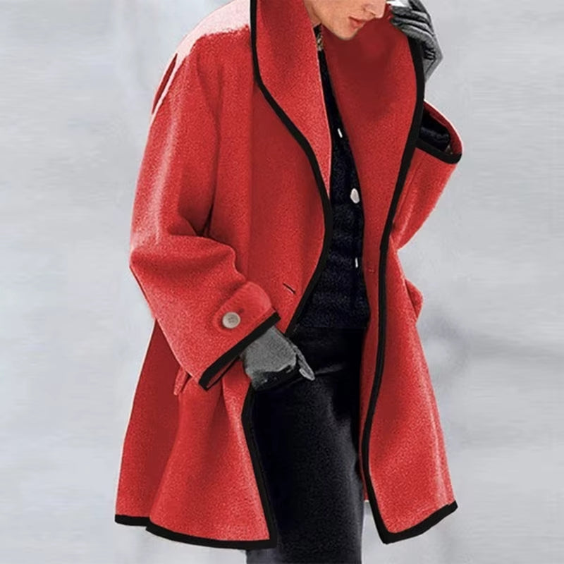 Brielle – Long Sleeve Lapel Collar Coat with Buttons