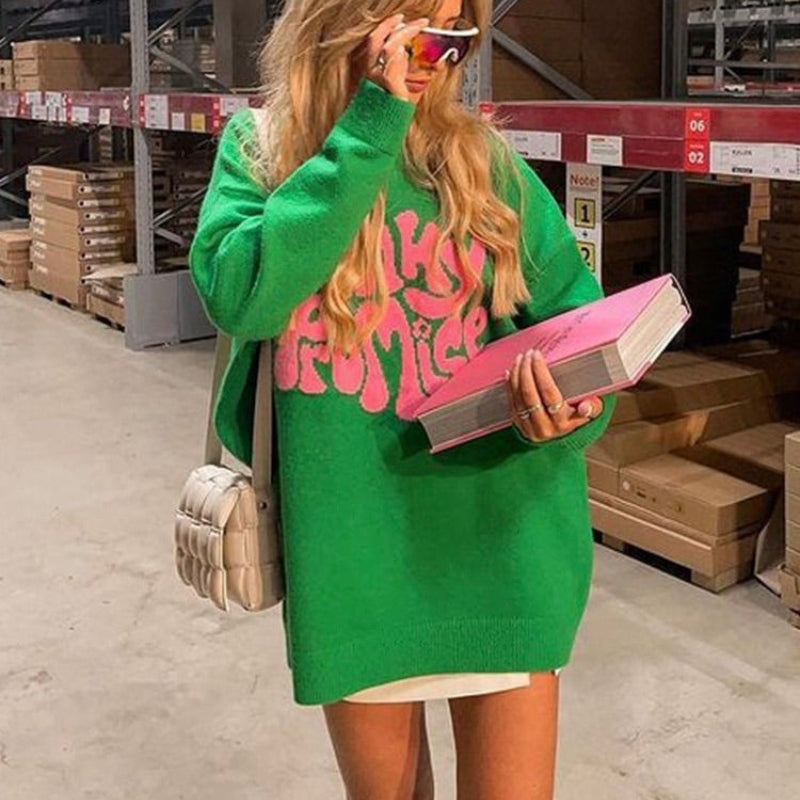 Beyonce - Robe pull mini à manches longues avec col rond et détails côtelés