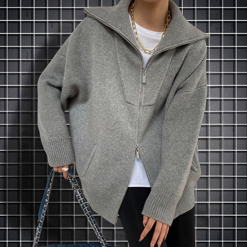 Paige – Cardigan ampio con maniche lunghe e doppia cerniera