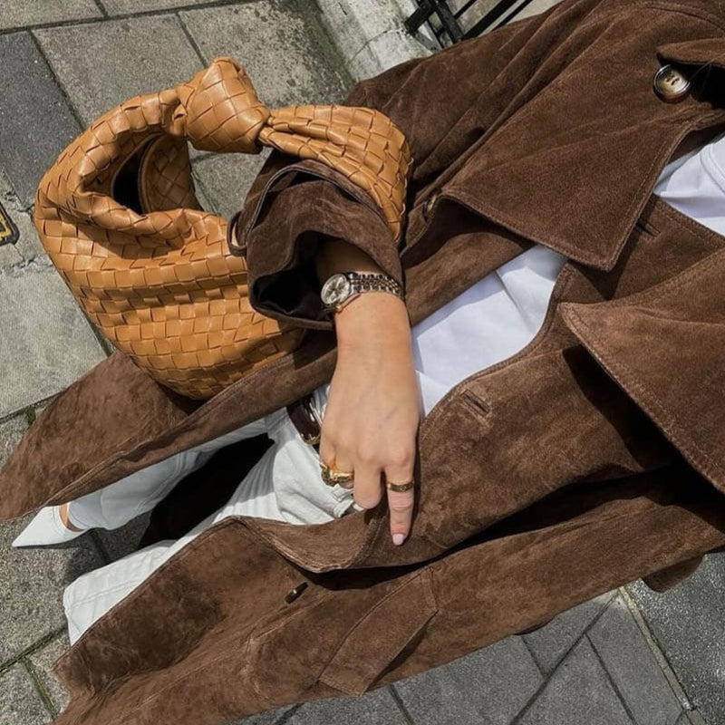 Stacy - Płaszcz trencz z długim rękawem, zapinany na guziki, z regulowanym paskiem w talii