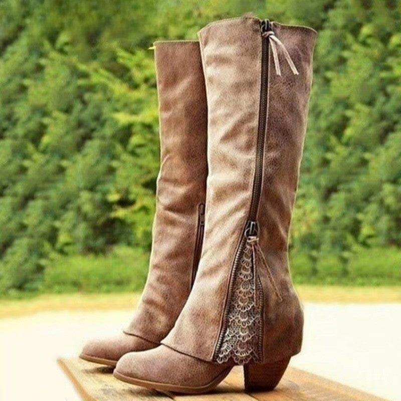 Scarlett – Knee-High Boots with Side Zippers and Round Toe