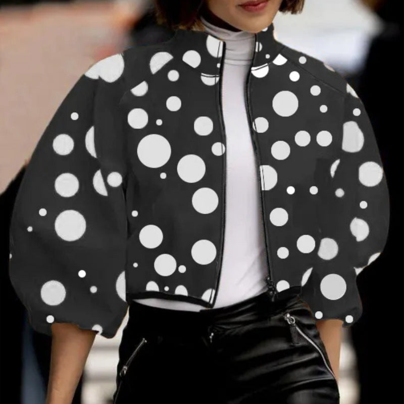 Elara – Long sleeve printed short jacket with zipper