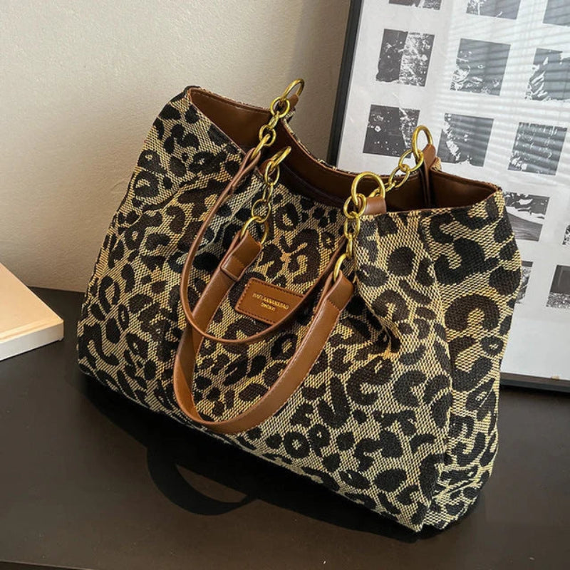 Olivia – Large Capacity Leopard Print Shoulder Bag | Adjustable Strap for Comfortable Wear | Durable Everyday Design | Standard Size | Khaki