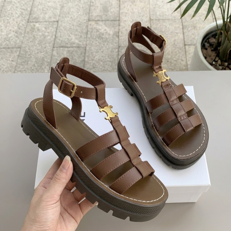 Women’s Gladiator Sandals with Round Toe and Buckle Strap