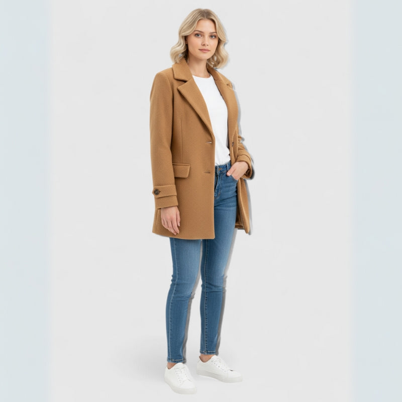 Amelia – Damesjas met Lange Mouwen Knopen en Meerdere Zakken