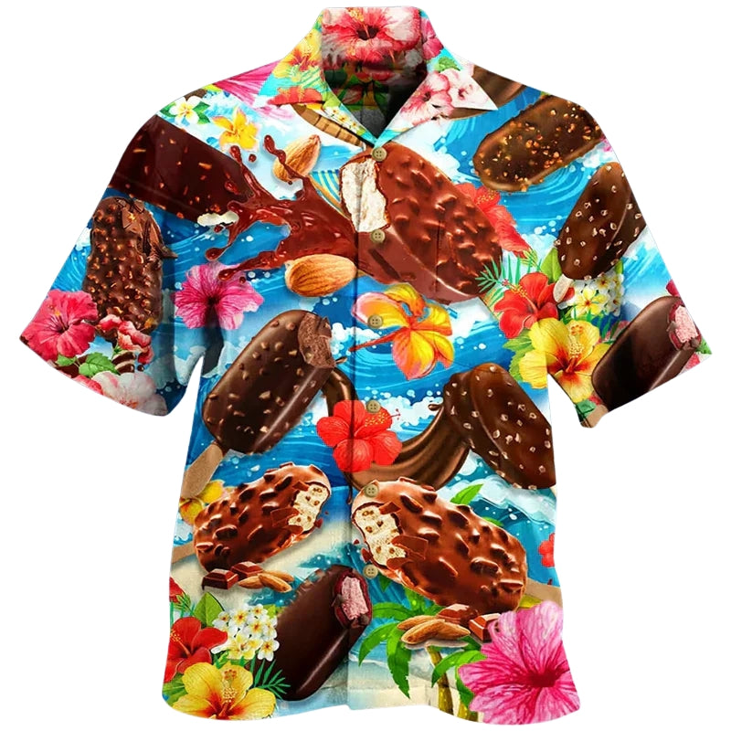 Austin - Camicia moderna con maniche corte e stampa di gelati