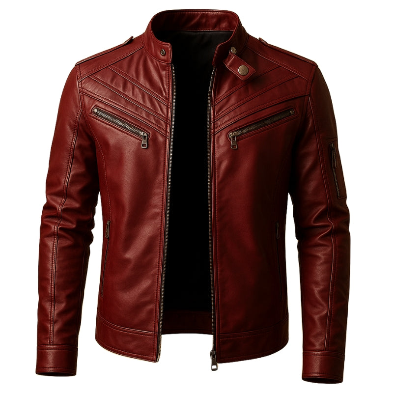Adrian – Leren jas met rits en voorzakken, lange mouw