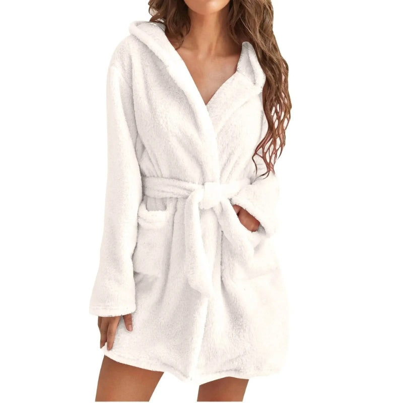 Lily - Stylish fleece bathrobe with long sleeves and side pockets