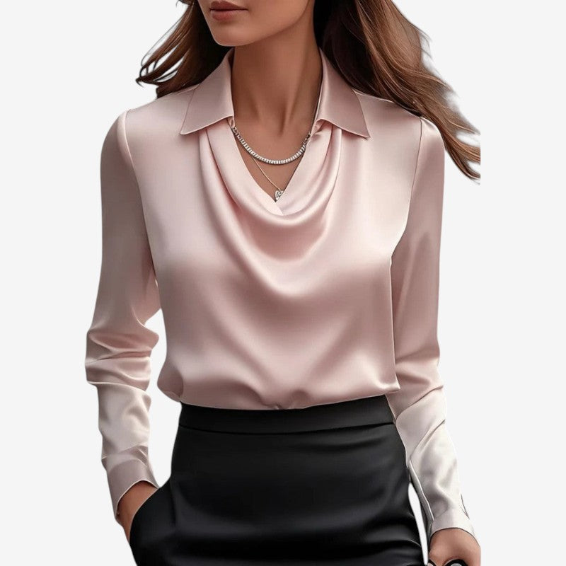 Womens Draped-Collar Long Sleeve Blouse
