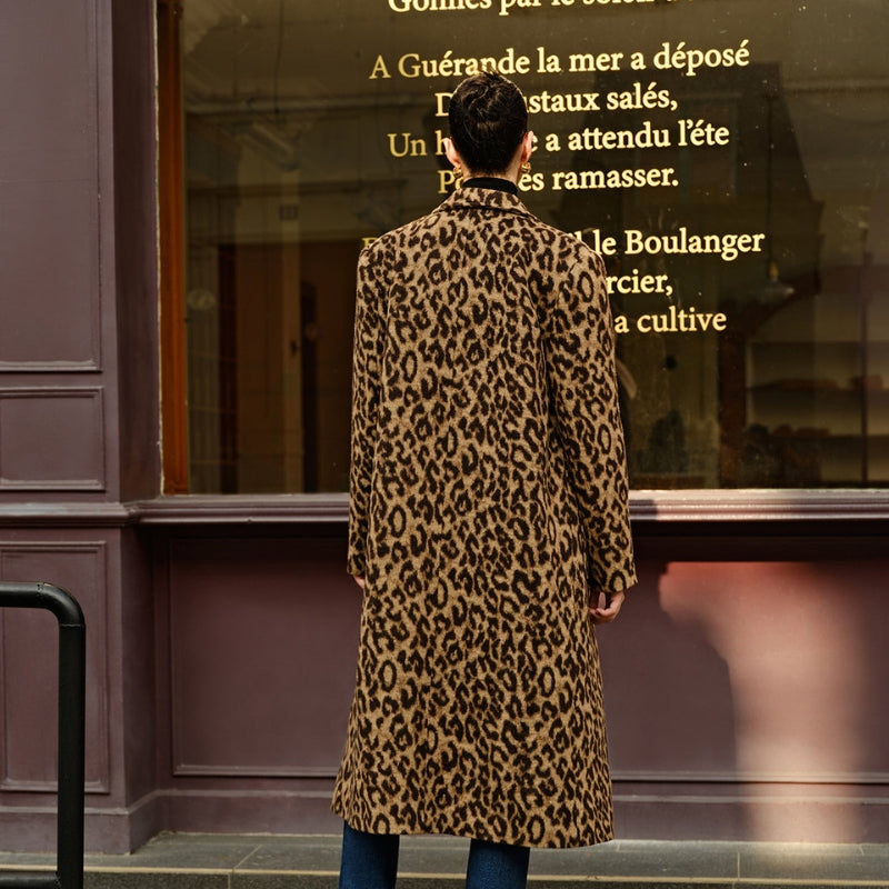 Bethany – Trench con stampa leopardata, maniche lunghe e tasche