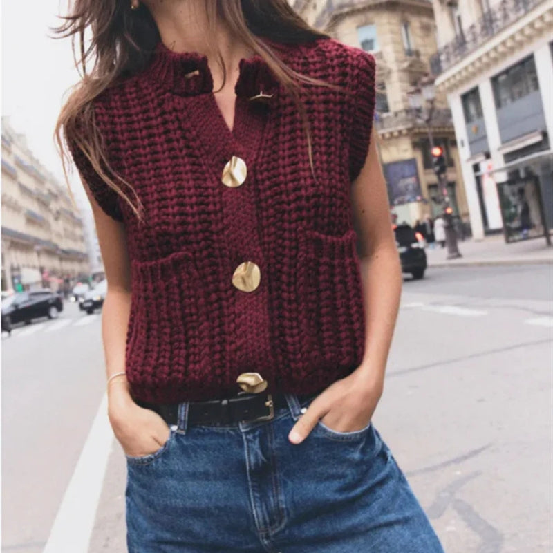 Maelis – Gilet senza maniche con tasche e bottoni