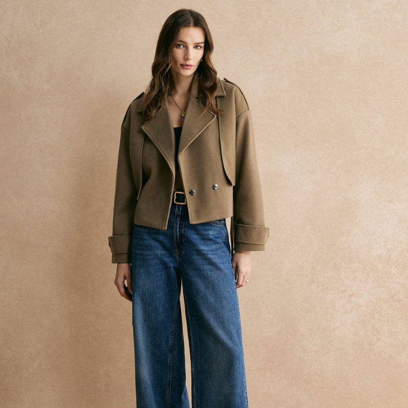 Arden – Long Sleeve Short Jacket With Belt And Lapel Collar