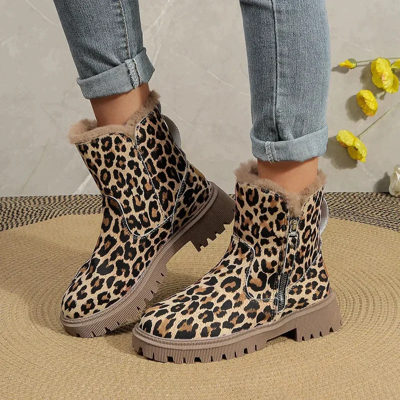 Grace – Bottes antidérapantes à imprimé léopard avec fermeture éclair