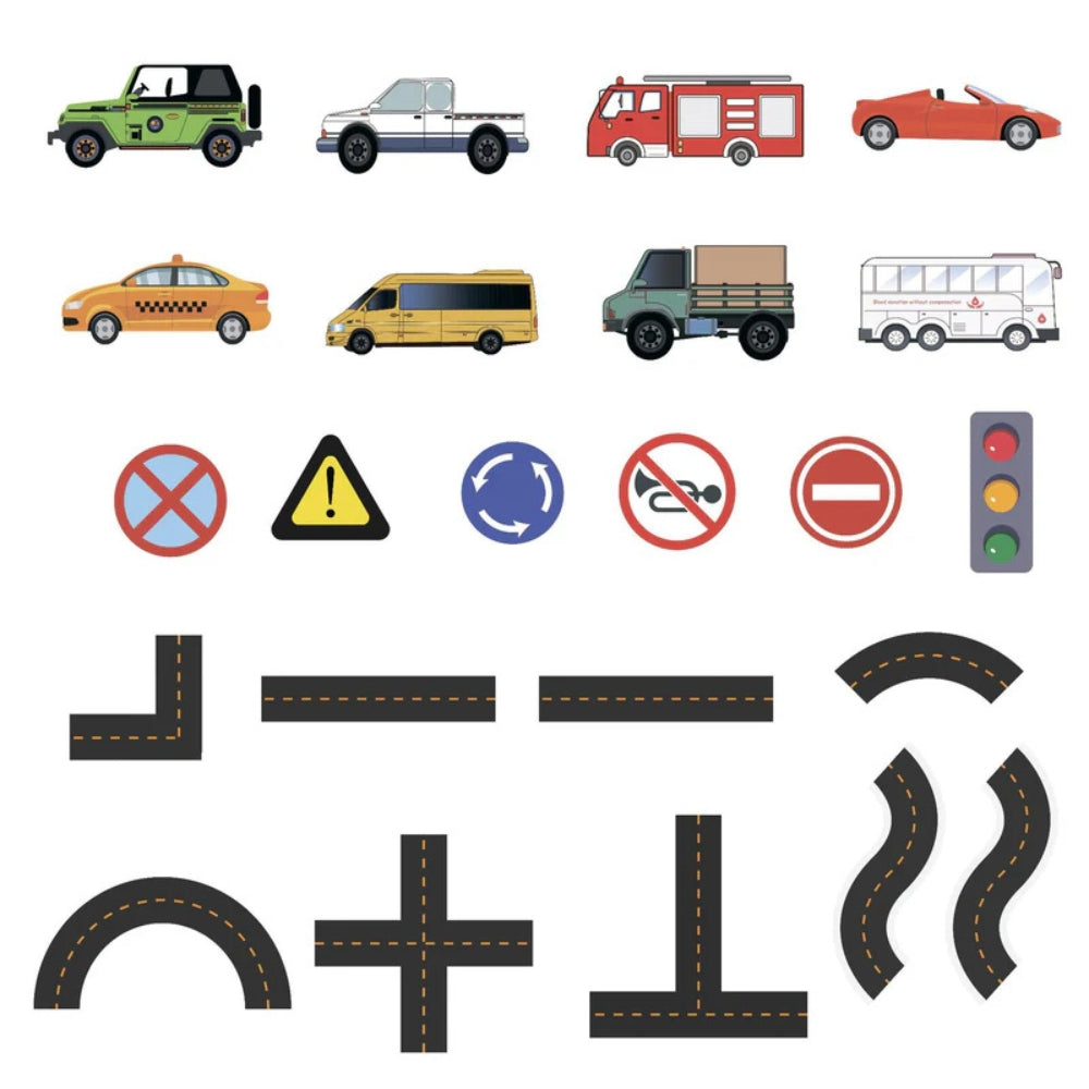 SoapyDrive - Set auto da bagno con strade in gomma piuma autoadesive e design fantasioso per gioco d’acqua