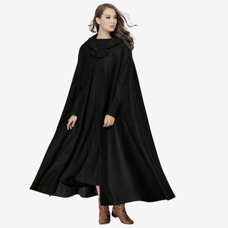 Lina - Long poncho coat with asymmetrical hood