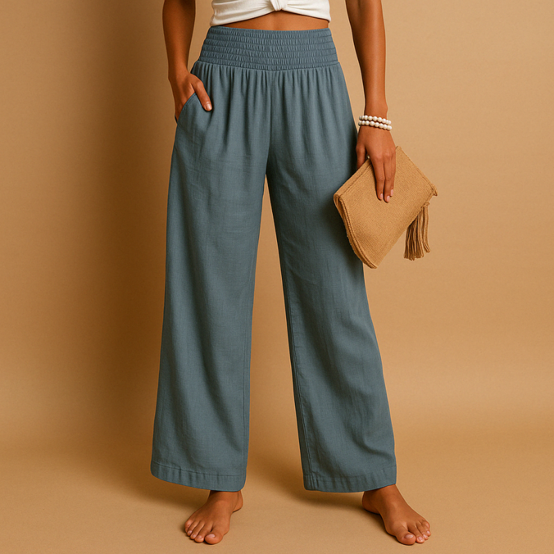 Pantalon large pour femme avec taille élastique