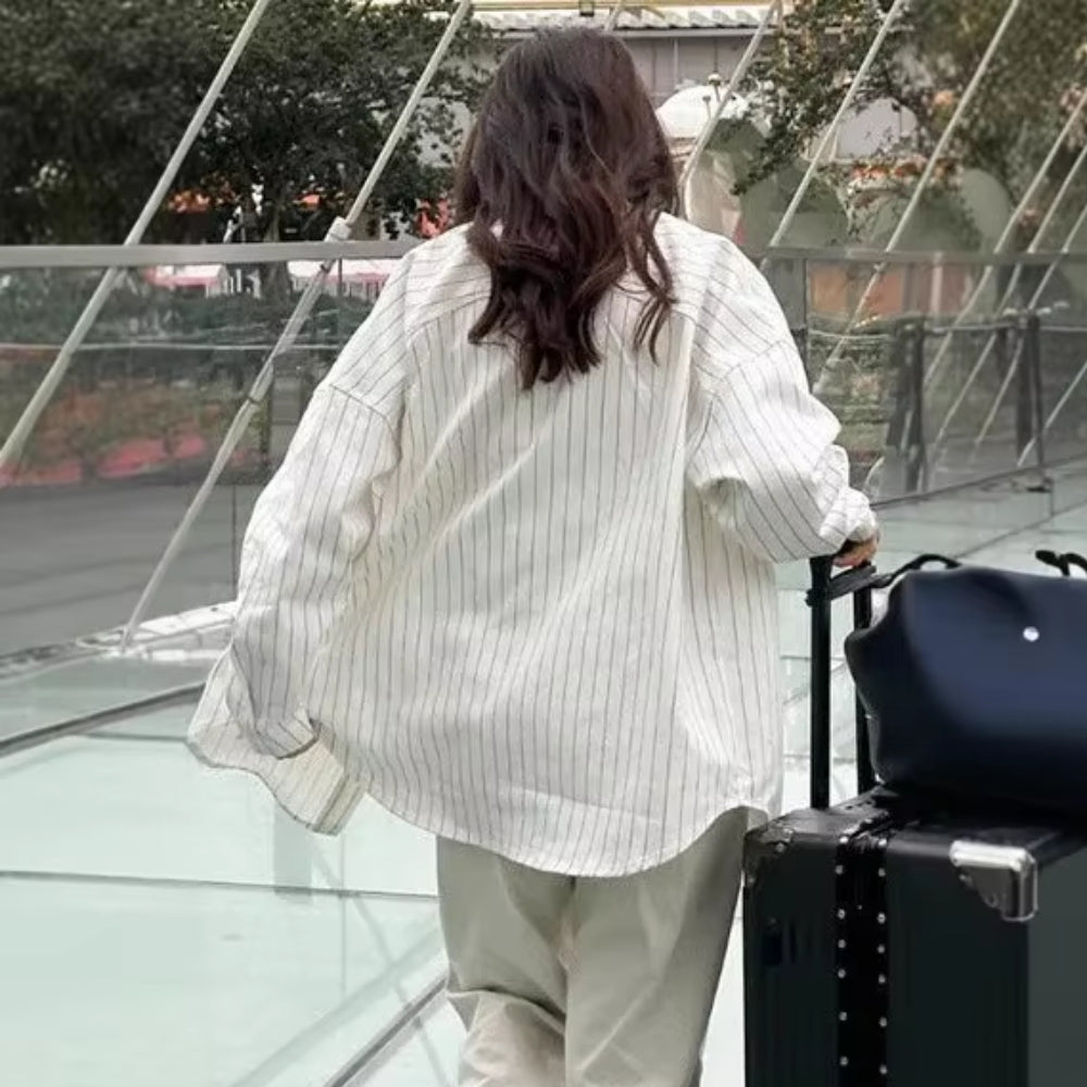 Fenna - Oversized Striped Shirt Dress with Long Sleeves